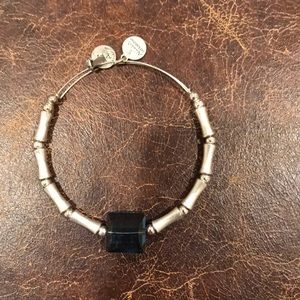 Alex and Ani silver beaded bangle with blue stone